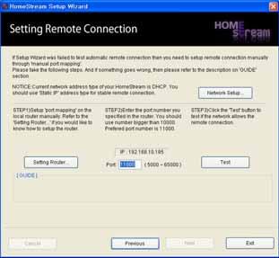 Kreator ustawie HomeStream (Wi cej ustawie ) R CZNE USTAWIENIA ZDALNEGO PO CZENIA Wybierz Testowanie r cznego po czenia