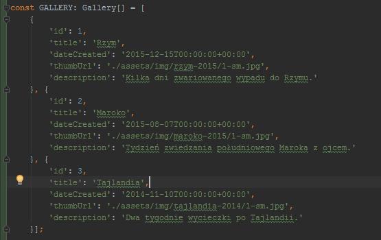 2. Teraz pora na tablicę obiektów. Umieścimy ją pod klasą Gallery.