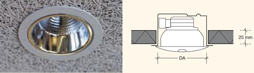 cięŝar 0,60 kg Downlighty do DA = 200 mm od płyty o grubości 25 mm, maks.