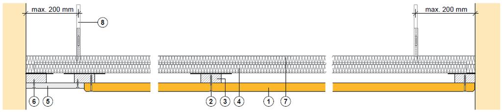 na szerokość płyty, wkręcone pod kątem 10 3 Łata drewniana 60 x 40 mm 4 Wełna mineralna KI DP-5, grubość 80 mm 5 Wieszak szybkiego montaŝu z listkami napręŝającymi: Odstępy środkowe maks.