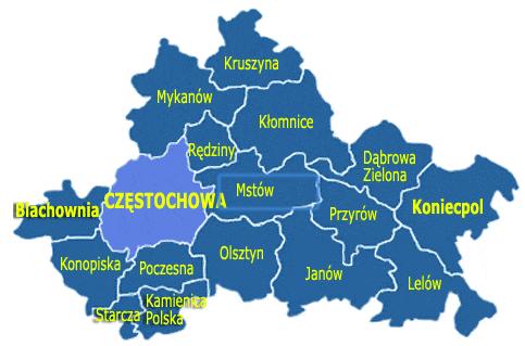 Rysunek 4. Lokalizacja Gminy Mstów w powiecie częstochowskim Źródło: www.gminy.pl Rysunek 5. Sołectwa w Gminie Mstów Źródło: www.mstow.