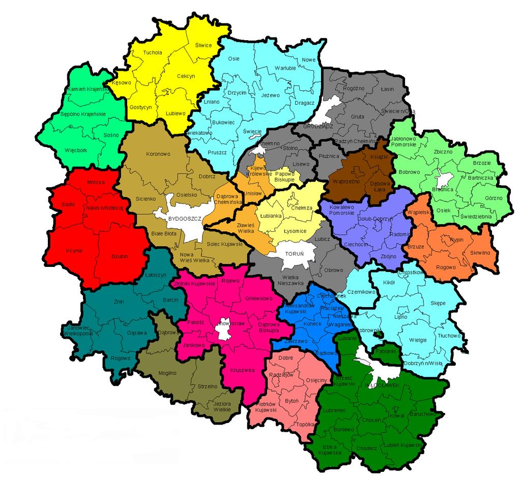 Ryc. 1 LGD w województwie kujawsko-pomorskim w perspektywie