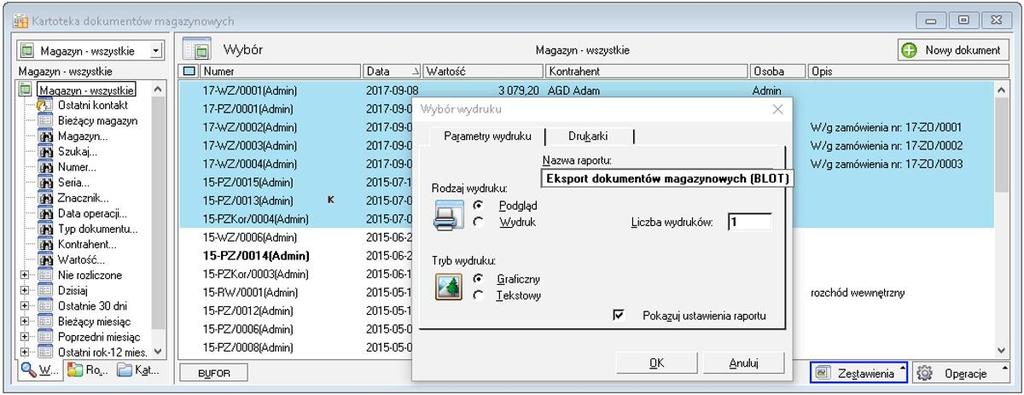 Uruchomienie dodatku Aby wykona eksport dokumentu nale y w kartotece dokumentów