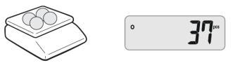 Ważenie w trybie liczenia sztuk: Naciśnij dwukrotnie klawisz. Na wyświetlaczu pojawi się komunikat P: 0 oraz oznaczenie jednostki miary PCS.