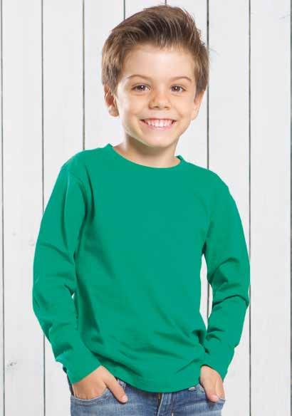 KID T-HIRT L REF: TRK150L Dopasowany do sylwetki. Ściągacz wzmocniony lycrą. Taśma wzmacniająca pod ściągaczem. Podwójne szwy na ramionach i spodzie koszulki. 155-160gsm. approx.