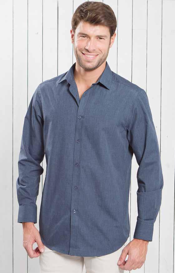 Collar without button. Without front pocket. 65% polyester / 35% cotton Denim shirt.