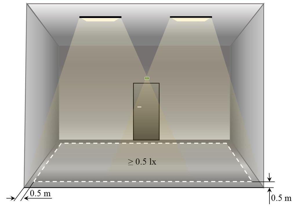 szerokości 0,5 m, natężenie oświetlenia powinno wynosić minimum 0,5 lx (rys 3.), a stosunek maksymalnego natężenia oświetlenia do minimalnego w strefie otwartej nie powinien być większy niż 40:1. Rys.