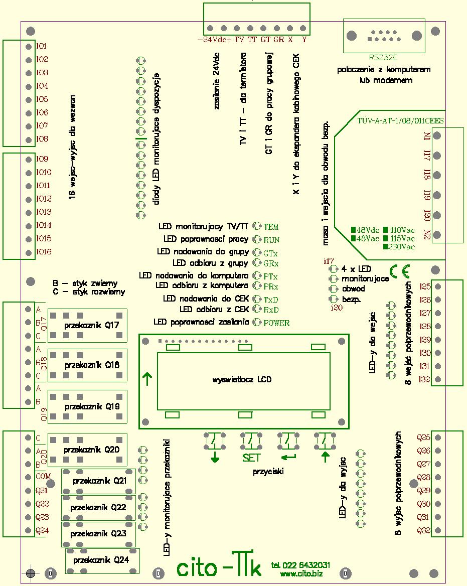 1. BUDOWA I INSTALACJA STEROWNIKA πk 1.1 Jednostka centralna πk - opis Płytka elektroniczna zawiera osiem rozłączalnych listew zaciskowych z wyprowadzeniami sygnałów.