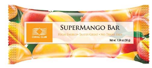 SuperMango Bar Kod : 91694 Waga: 38 g Skład: owoc mango, rodzynki, agawa, komosa ryżowa preparowana, tapioka, sól, oliwa z oliwek Wartość energetyczna i odżywcza: kalorie: 130 kcal, kalorie