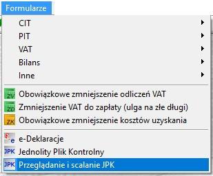 2.1 Scalanie plików JPK proste dodawanie plików Należy wywołać menu