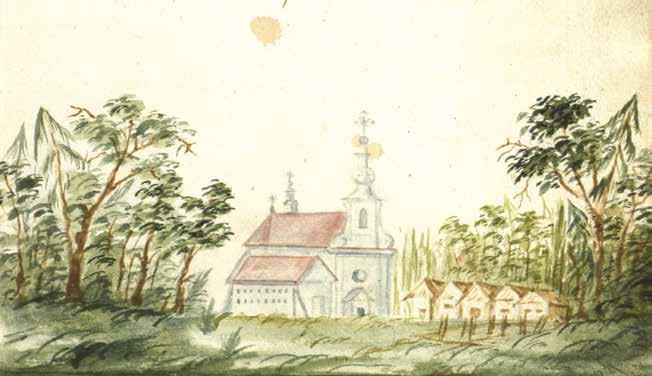 17. Budslavo bažnyčios ir vienuolyno vaizdas, Budslavo konvento kronikos (Compendium Omnium Documentorum Conventus Budensis ad S. Mariam Assumptam in Eremo, <...> sub Gvardianatu A. R. P.