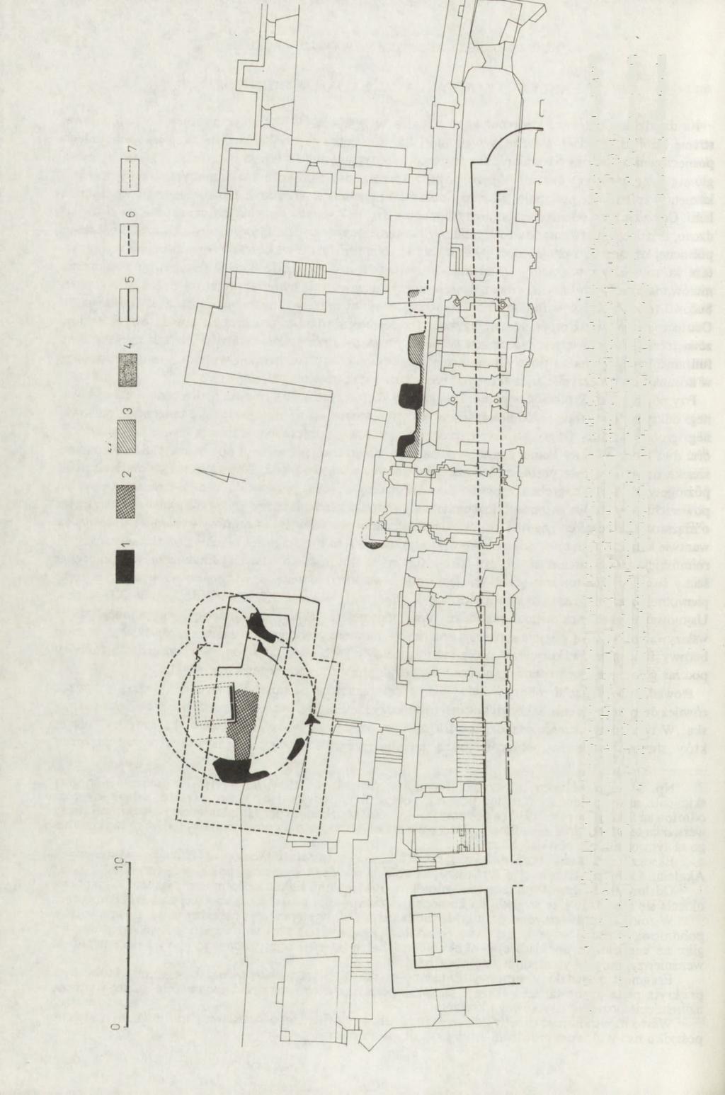 Ryc. 1. Kraków Wawel. Plan dziedzińczyka po północnej stronie katedry.