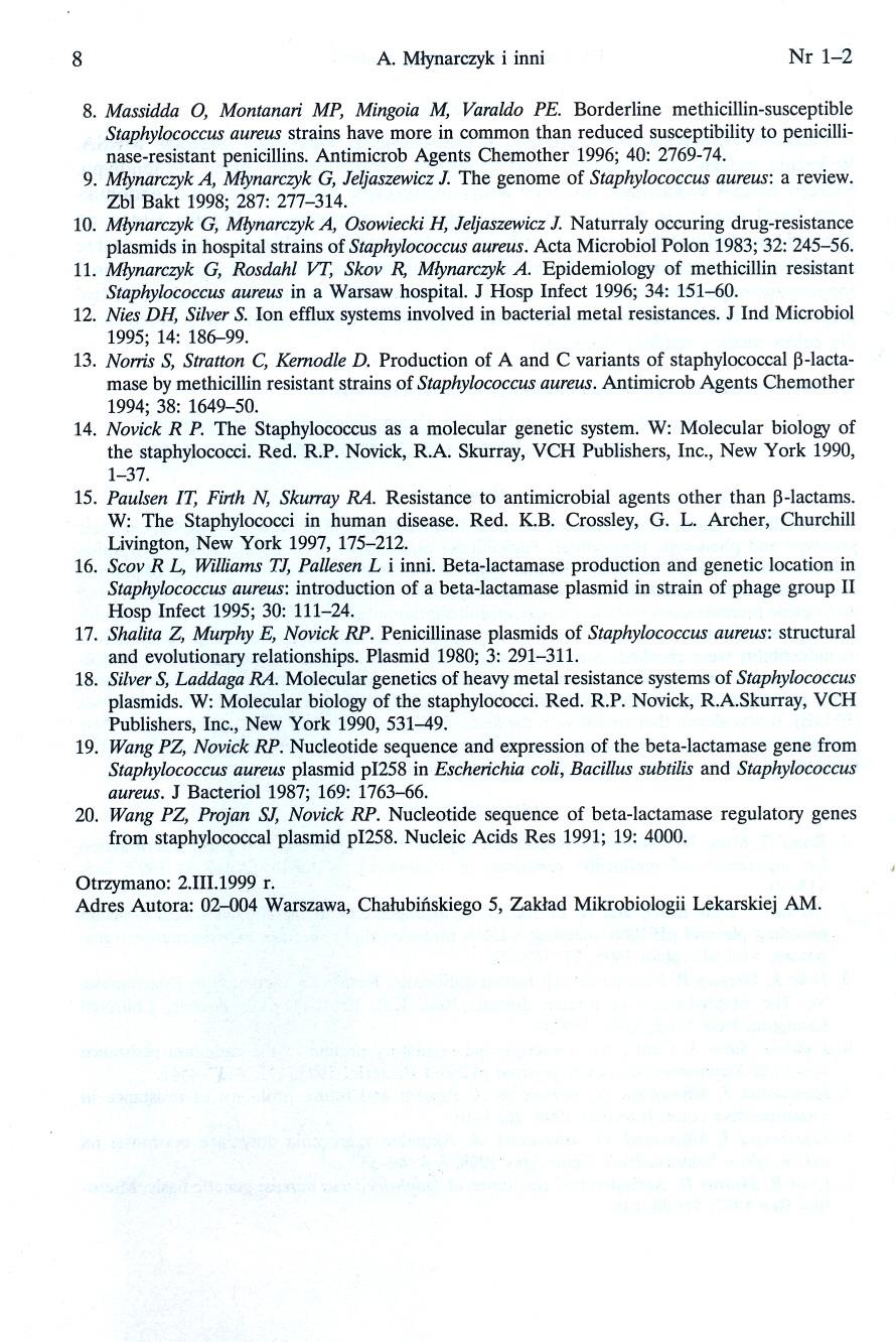 8 A. Mlynarczyk i inni Nr 1-2 8. Massidda O, Montanari MP, Mingoia M, Vara/do PE.