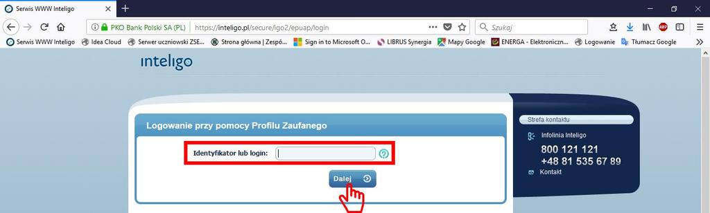 Podajemy identyfikator lub login a następnie naciskamy przycisk Dalej Rysunek 28.