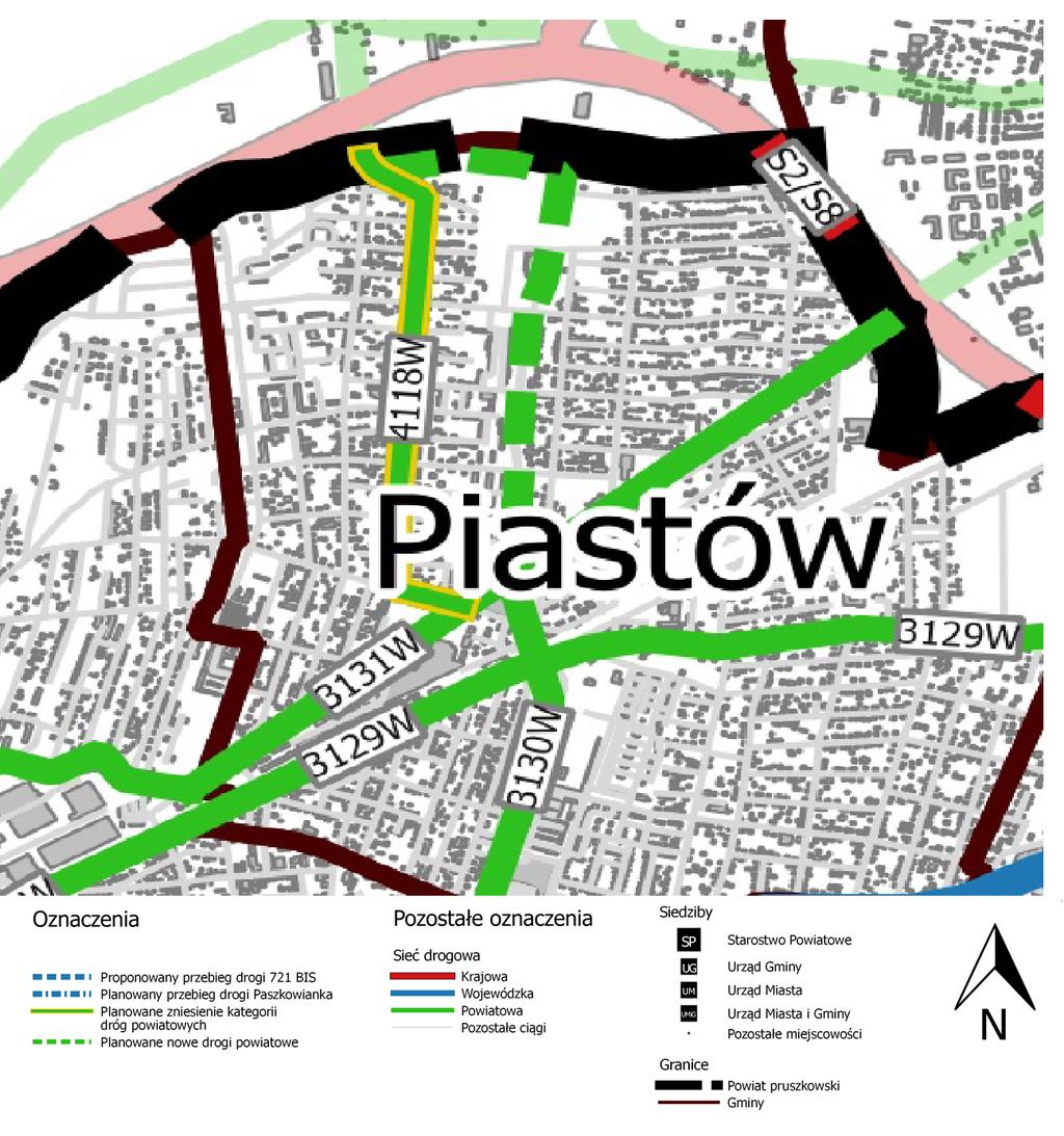 Proponowane nowe połączenie miejscowości Piastowa i Ożarowem poprzez