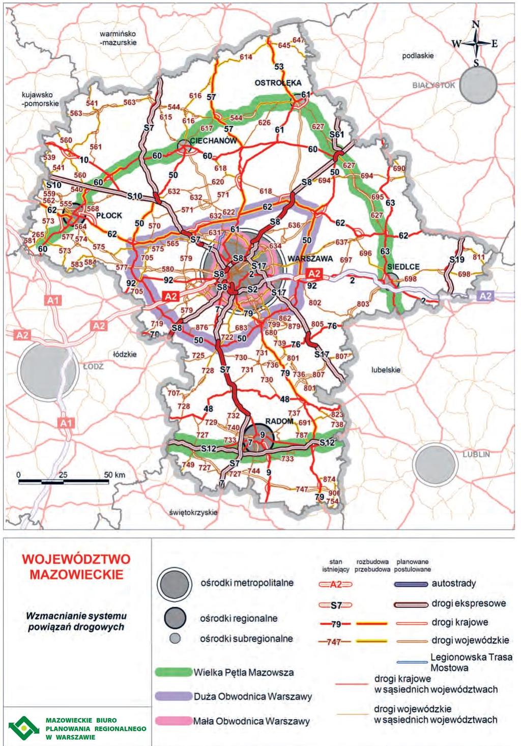 Ryc. 14 Wzmacnianie systemu powiązań drogowych w województwie Źródło: PZWM; Mapa 5.