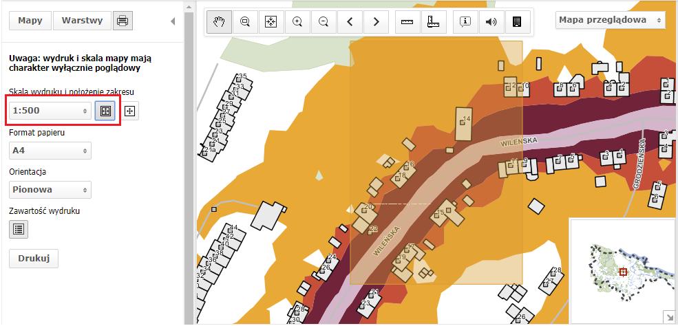 UWAGA Wydruk i skala mapy mają charakter wyłącznie poglądowy. Wybranie ikony wyświetlonej treści Panelu widoku mapy.