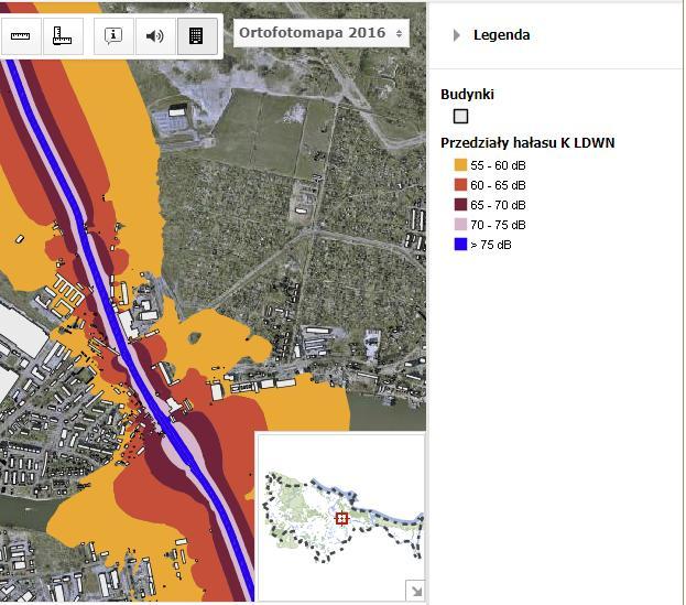 UWAGA Po wybraniu w portalu mapy akustycznej zakładki Mapa domyślnie do Panelu widoku mapy zostanie załadowany podkład Mapa przeglądowa. 2.4.1.