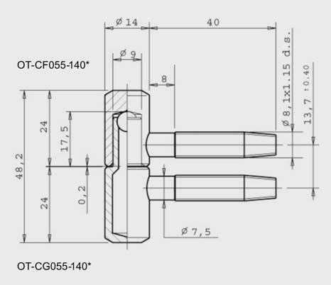 ZAWIASY DO DREWNA KLAMKI OT 055 Ø14 ZAMYKACZE DRZWIOWE ZAMKNIĘCIA PRZECIWPANICZNE OKUCIA ZABEZPIECZAJĄCE WKŁADKI BĘBENKOWE UCHWYTY OT-CF055-140* ZAMKI ZAWIASY OT-CG055-140* OT-CF055-140H121 Ø 14 +