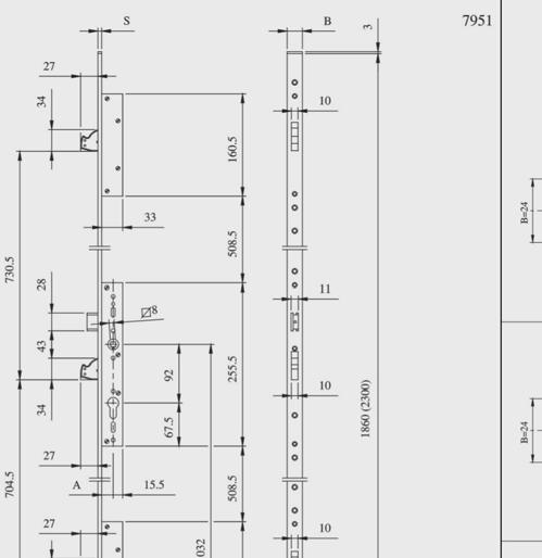 7 KATALOG 2007 IS 7951 RYGLE STANDARDOWE ZAMKI DO ALUMINIUM multiblindo AKCESORIA BLACHA ZAMEK MULTIBLINDO MODUŁ PODSTAWOWY RYGLE 2 szt.