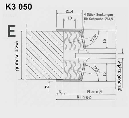 zawiera: 1 x rama wewnętrzna 1 x rama zewnętrzna 10 x śruba mocująca uszczelka K3 050 WERSJA E Parametry: