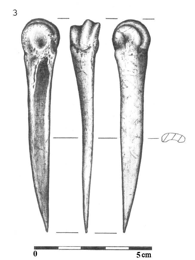 Ryc. 54. Kowal, gm. Kowal, stan. 14, obiekt 238. Wyposażenie grobu: przekłuwacz kościany. Rys. B. Kowalewska Fig. 54. Kowal, Kowal comm., site 14, feature 238. Bone perforator. Drawn by B.