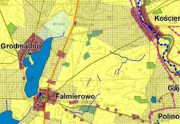 ok.1100m Planowana lokalizacja inwestycji Mapa nr 8: Potencjalna lokalizacja elektrowni wiatrowej na tle Mapy Uwarunkowań Gminy Wyrzysk Źródło: Opracowanie własne na podstawie: Studium Uwarunkowań i