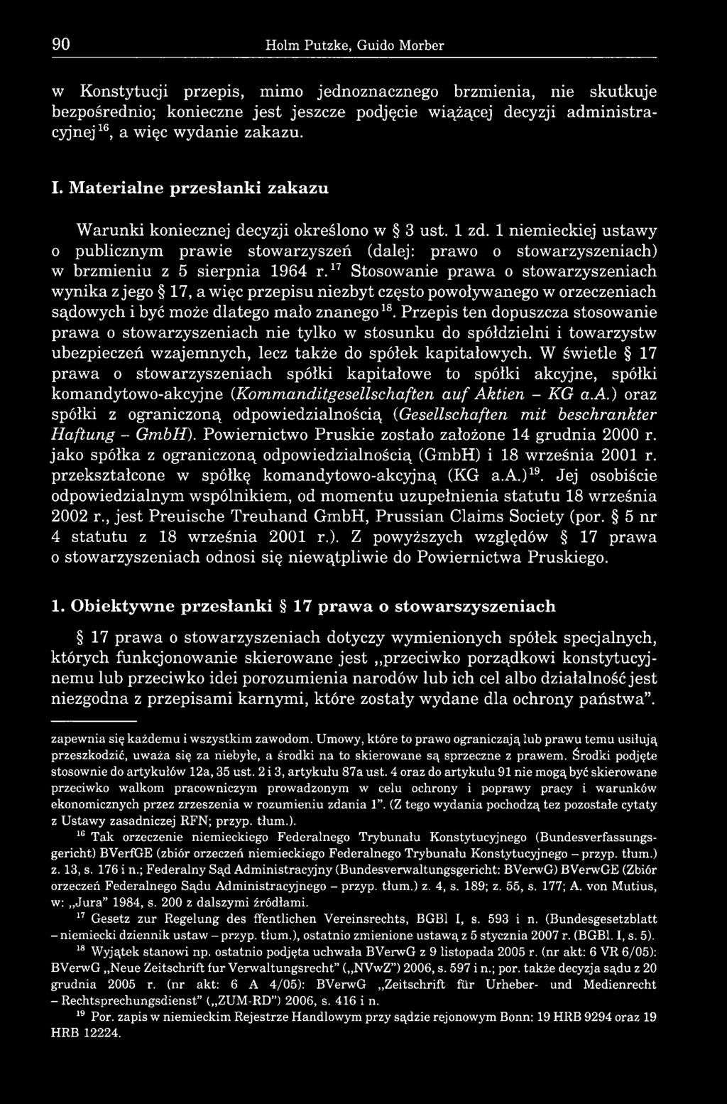 1 niemieckiej ustawy o publicznym prawie stowarzyszeń (dalej: prawo o stowarzyszeniach) w brzmieniu z 5 sierpnia 1964 r.