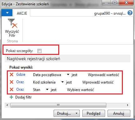 7.2 Zestawienie szkoleń Należy przygotować raport prezentujący wszystkich listę szkoleń z możliwością pokazywania i ukrywania szczegółów.