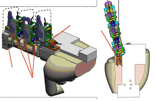 64 mierzone, celowe działanie wykonane przez użytkownika. Wstępne napięcie sprężyn można regulować za pomocą śrub [Chiri et al. 2011]. 3.6. Urządzenie Li Jiting Egzoszkielet palca wskazującego zaprojektowany przez LI Jiting jest urządzeniem montowanym, składającym się z trzech modułów.