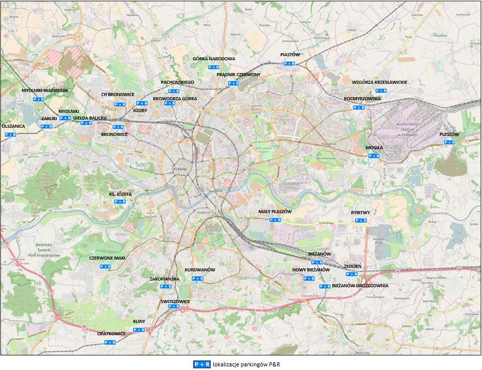 Rys. 8. Proponowana lokalizacja parkingów P&R na terenie miasta Krakowa Źródło: opracowanie własne 4) W Rozdziale 7.