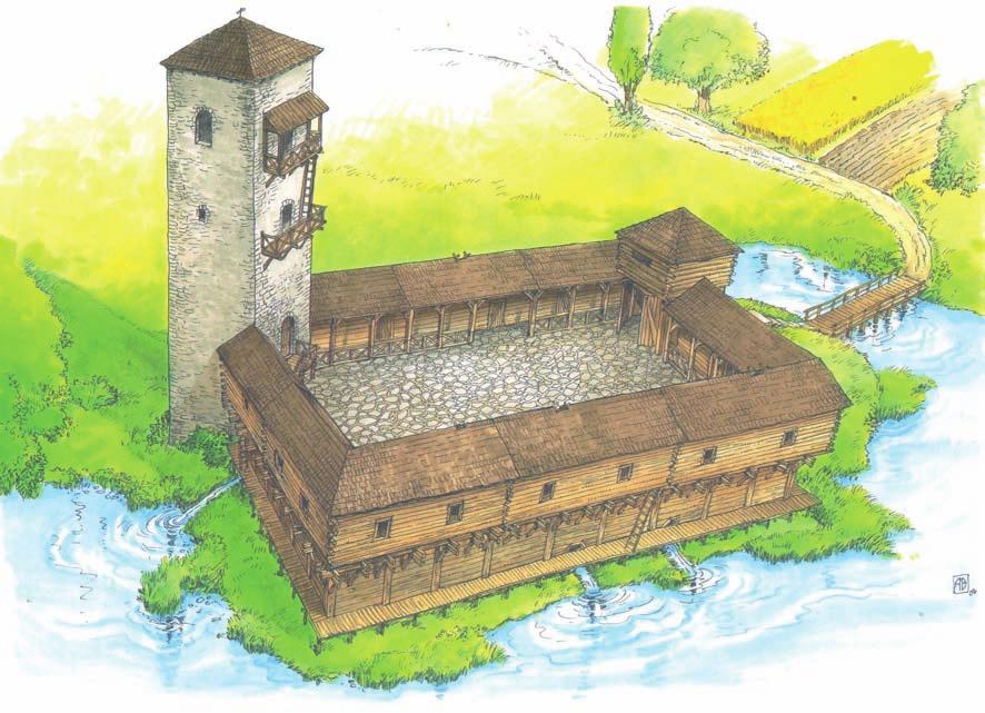 Średniowieczne kamienne wieże ziemi chełmskiej 129 Ryc. 4. Wieża i przyległa do niej kamienna platforma: próba rekonstrukcji (wg A. Buko) Fig. 4. The tower and the adjacent stone platform: an attempt at reconstruction (after A.