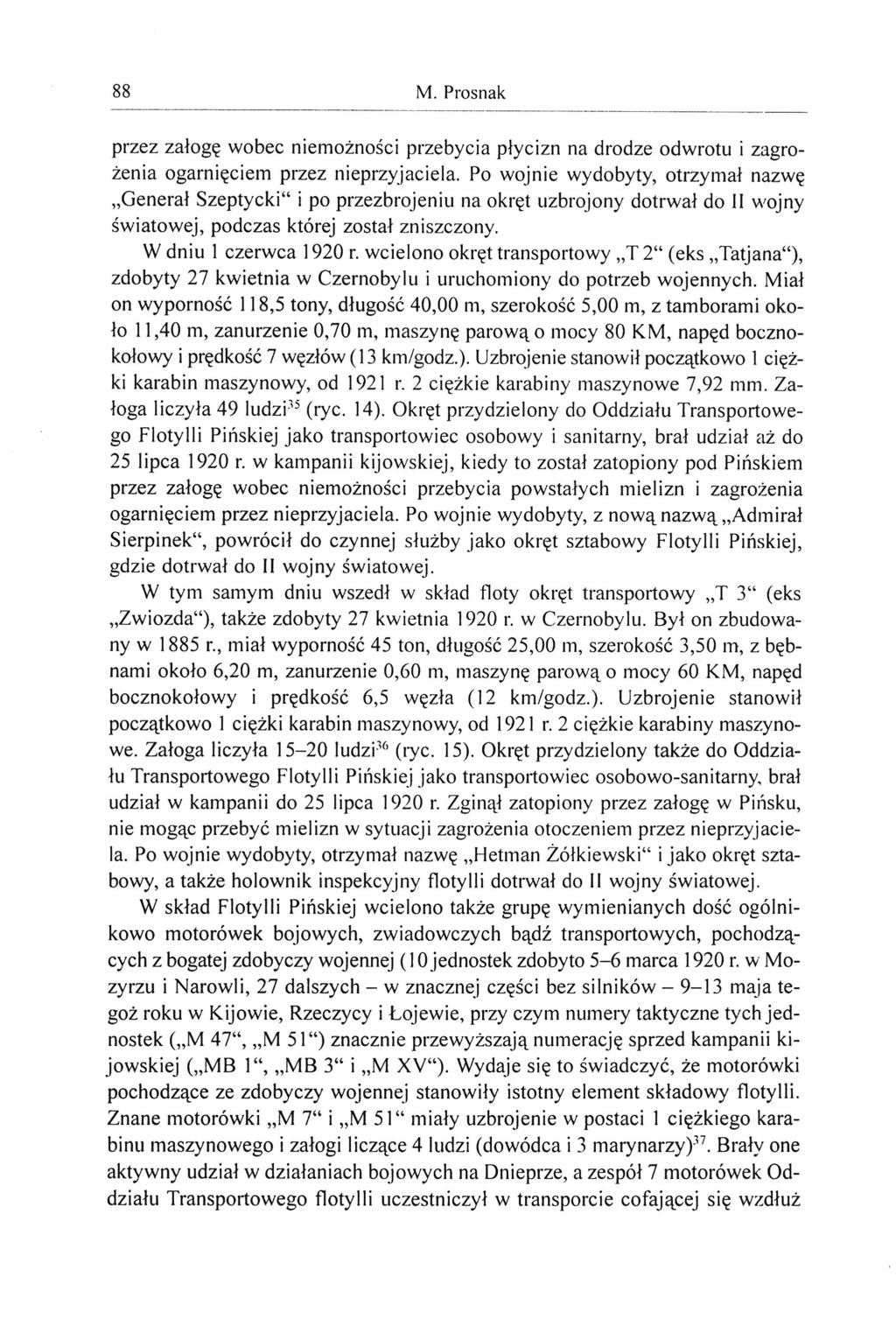 88 M. Prosnak przez załogę wobec niemożności przebycia płycizn na drodze odwrotu i zagrożenia ogarnięciem przez nieprzyjaciela.