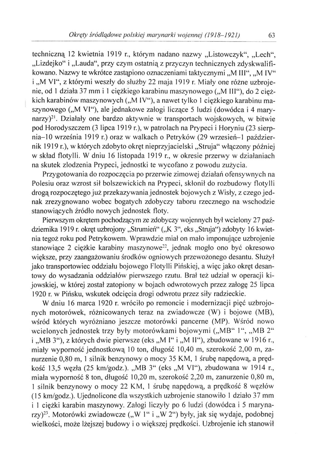 Okręty śródlądowe polskiej marynarki wojennej (1918-1921) 63 techniczną 12 kwietnia 1919 r.