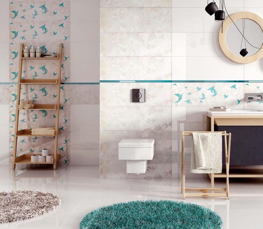 Kolekcja glazur i gresów Ceramic and porcelain tiles collection Opp! 90 Dekoracja ceramiczna 90 x 30 cm Ceramic decoration seller Opp! Origami Aquamarine / DGL.281.O1 DGL.281O1.90X30.OPP! 20 kg Opp!