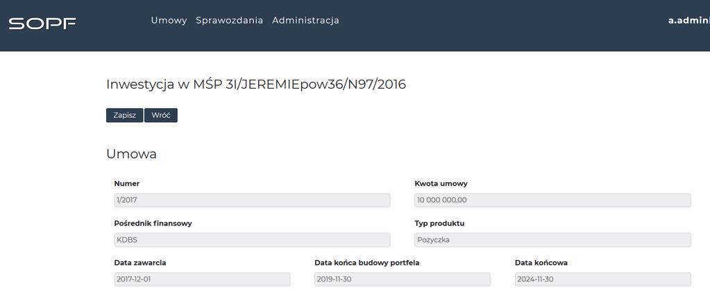 Użycie pola Edytuj pozwala na poprawienie danych oraz umożliwia zapisanie naniesionych zmian.
