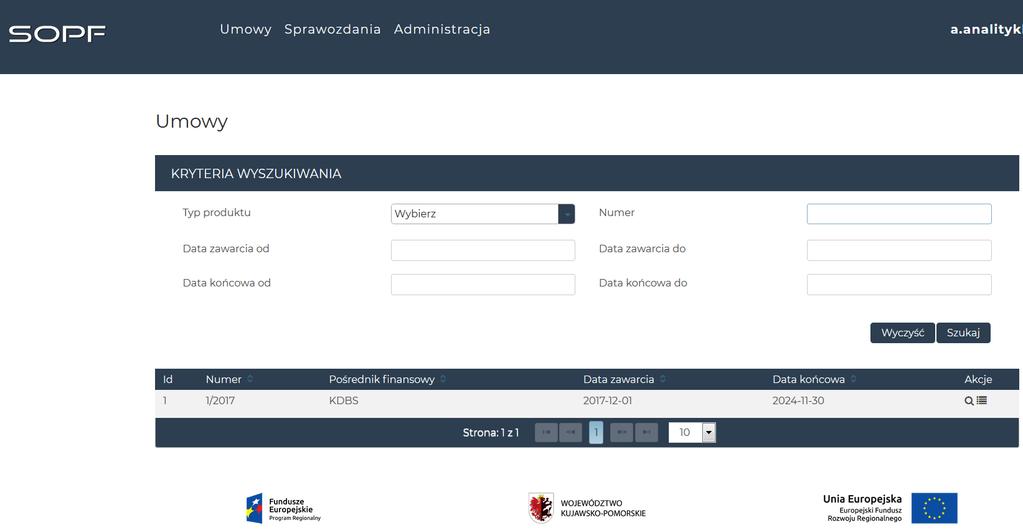 Administracja na poziomie Analityka jest to Moduł służący wyłącznie do podglądu danych w Słowniku Aplikacji SOPF.
