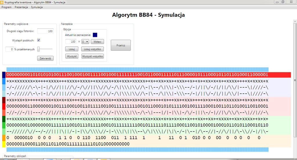 1. Parametry początkowe Symulacja rozpoczyna się ustawieniem parametrów początkowych symulatora. Do parametrów początkowych należą: Długość ciągu fotonów.