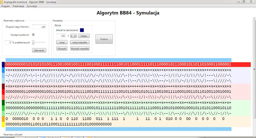 1. Parametry początkowe Symulacja rozpoczyna się ustawieniem parametrów początkowych symulatora. Do parametrów początkowych należą: Długość ciągu fotonów.