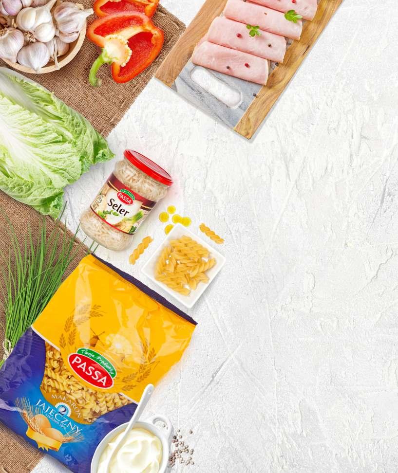 Gotu z Seler 270g Twoe Produkty Passa 79 1, 3,63 zł/ Sałatka z makaronem świderki Składniki: makaron 200 g Twoe Produkty Passa kapusta pekińska 1 mała papryka czerwona 1 sztuka ogórek szklarniowy 1