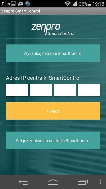Połączenie za pomocą zdalnego dostępu W momencie, kiedy znajdujemy się po za domową siecią Wi-Fi przy starcie aplikacji pojawi się ekran wyszukiwania centrali.