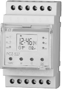 PCZ-527 Wraz z dodatkowymi urządzeniami pozwala na: * monitoring parametrów sieć oraz zużycia energii elektrycznej * rejestrację czasu pracy * odczyt stanu i konfiguracji zegara za pomocą komend SMS