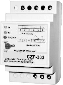 Kontrola faz CZF-312 MOITOR BEZ OPÓŹIEIA ZADZIAŁAIA 0,2 s CZF-331 CZF-333 Z DWOMA SEPAROWAMI STKAMI 2 O/C 1 2 3 3 4 5 6 7 BEZ PRZEWODU EUTRAEGO Zabezpiecza przed symetrycznym i asymetrycznym spadkiem