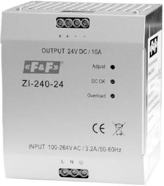 Zasilanie ZI-75-12 / ZI-120-12 / ZI-240-12 IMPUSOWE ZASIACZE PRZEMSŁOWE napięcie WE ZI-75-12 100 240V AC ZI-120-12 100 240V AC ZI-240-12 180 264V AC częstotliwość 50 60Hz napięcie W 12V DC