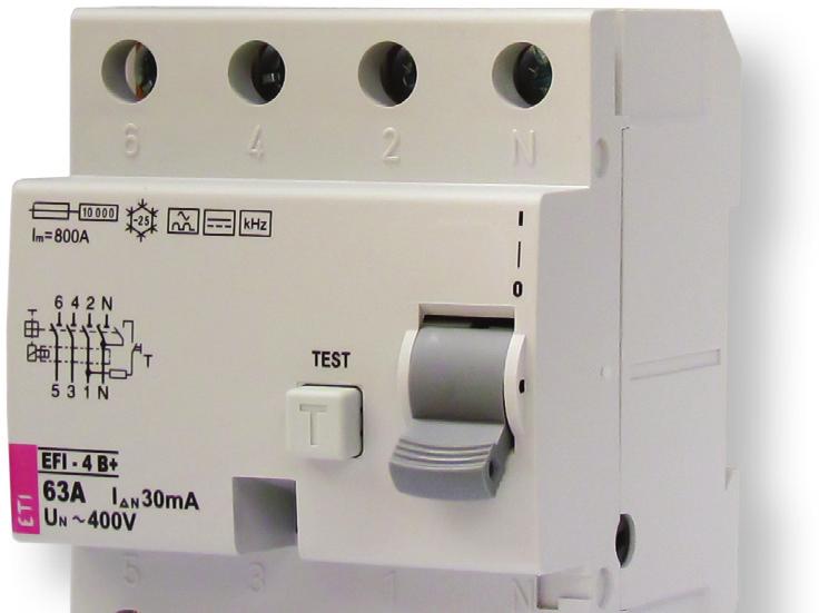 Wyłączniki różnicowoprądowe - B i B+ EFI-4 B EFI-4 B+ Zasosowanie : - Ochrona uzupełniająca (zabezpieczenie przed doykiem pośrednim części pod napięciem) - Ochrona dodakowa (zabezpieczenie przed