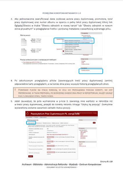 - OBSŁUGA SYSTEMU DSPACE - PODRĘCZNIK KOREKTORA METADANYCH.