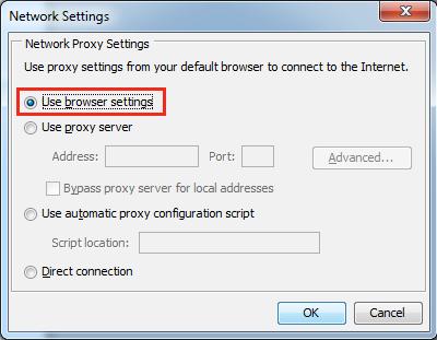 Network Setting Wybierz opcję Use browser settings.