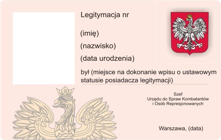 Dziennik Ustaw 6 Poz. 1602 Rewers legitymacji 1. Tło w kolorze jasnym kremowym. 2. W lewym górnym rogu znajduje się miejsce przeznaczone na umieszczenie zdjęcia posiadacza legitymacji. 3.