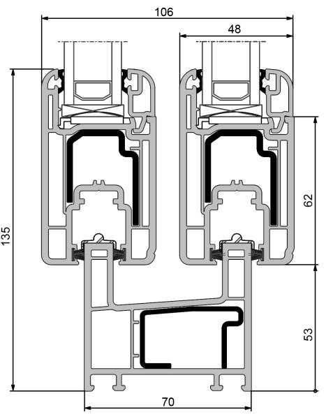 System Tecnocor - Profil Zendow (Deceuninck) - Szerokość zabudowy 70 mm - 3 komory (skrzydło 48