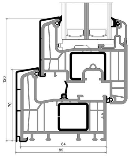 System Energy AluClip - System MD (3 uszczelki) - Czwarta uszczelka pod pakietem szybowym - Szerokość zabudowy 84 mm - 6 komór - Skrzydło niezlicowane - Certyfikat Klasa S (Włochy) dotyczący